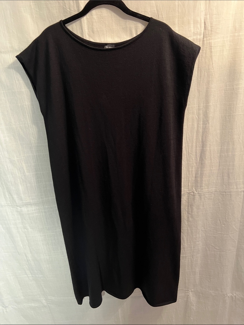 Eileen Fisher Black Wool Sleeveless Midi Shift Dress